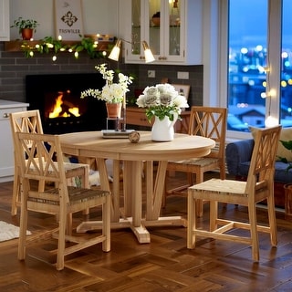Rustic Extendable Dining Table Set Round Trestle Table and 4 Cross Back ...