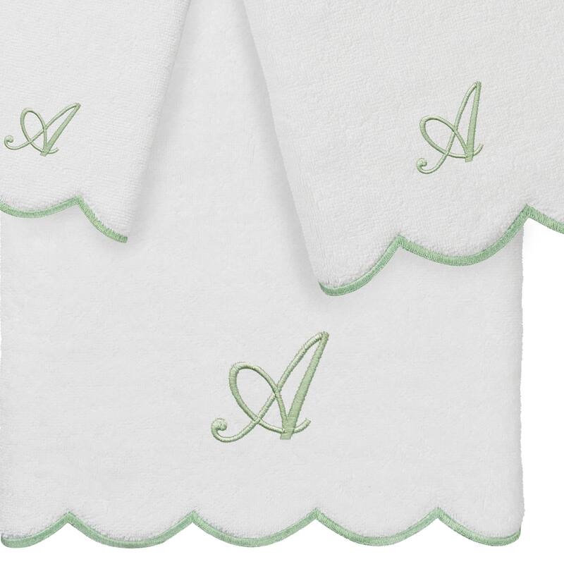 Authentic Hotel and Spa 100% Turkish Cotton Green ADORNIA Scallop Personalized 3 Piece Towel Set - 3 Piece Set