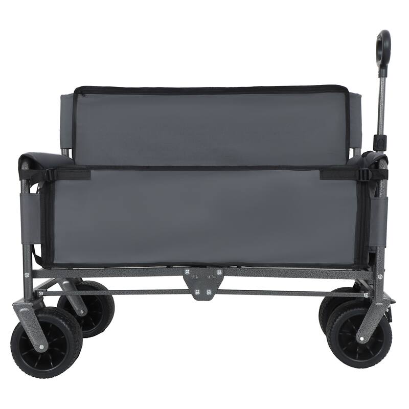 3-in-1 Convertible Folding Wagon with Bench Seat & Storage - 500lb Heavy-Duty, 180L All-Terrain Cart, Gray