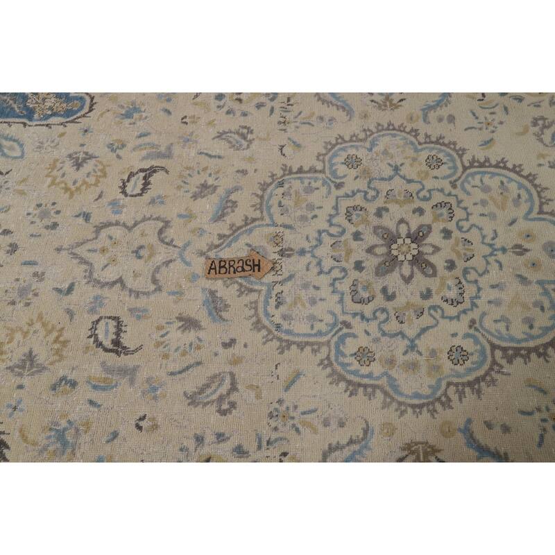 Traditional Floral Tabriz Persian Area Rug Handmade Beige Wool Carpet - 7'0"x 10'4"