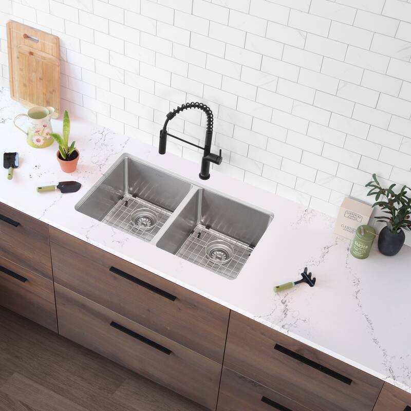 Stylish Dual Mount 31" Stainless Steel Double-Bowl Kitchen Sink S-401G