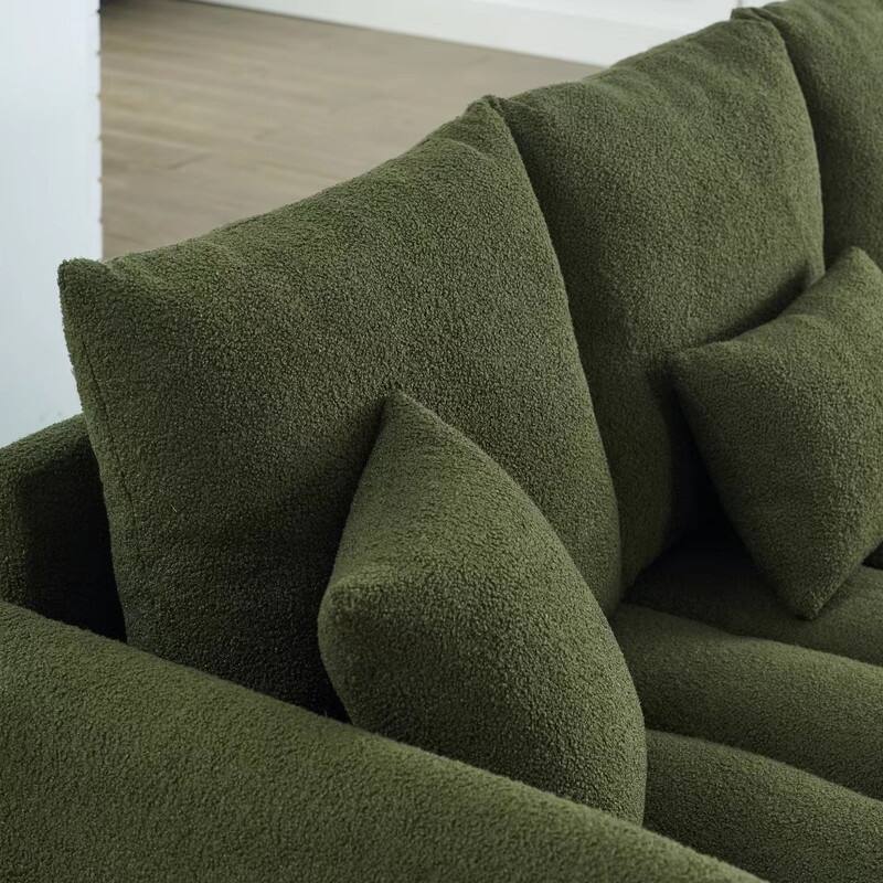 82" Plush Teddy Fabric Sofa with Solid Wood Frame