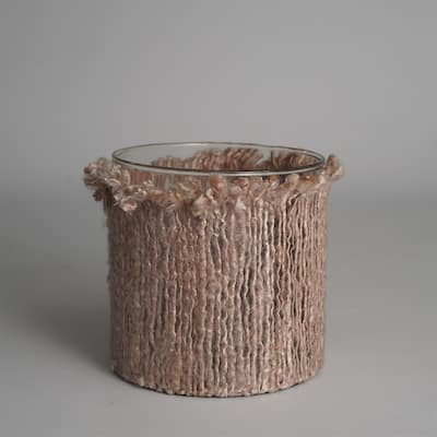 Candle Holder 6"x6" Wrapped in Natural Fabri- A - NATURAL