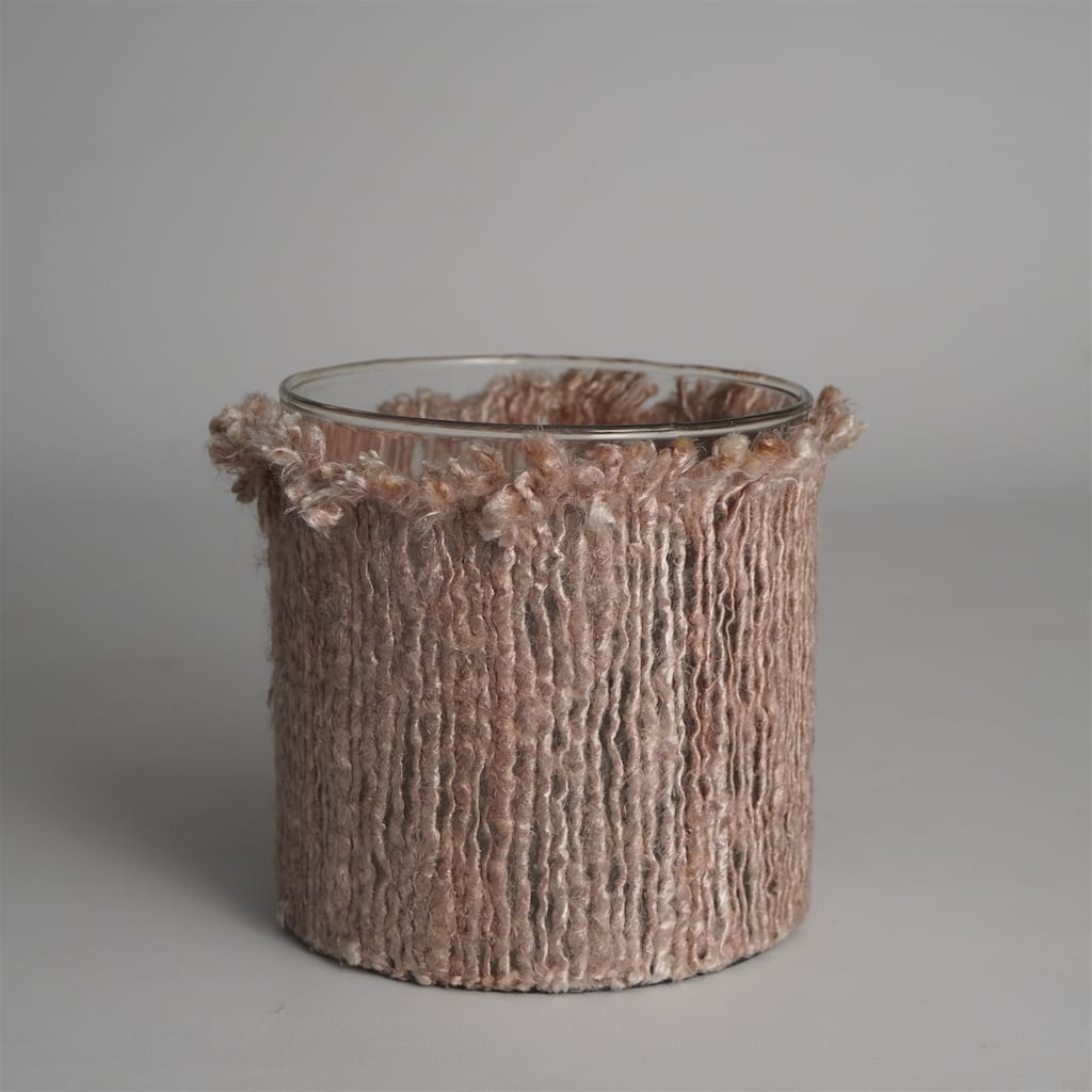 Candle Holder 6"x6" Wrapped in Natural Fabri- A - NATURAL