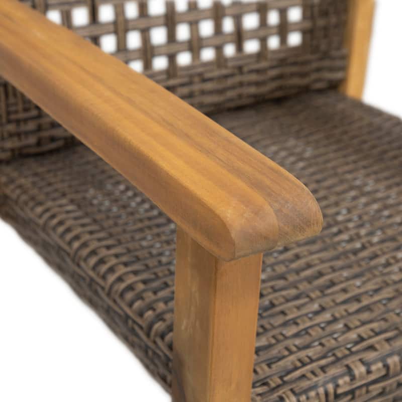 Roomfitters Outdoor Dining Chairs Set of 2, Acacia Wood Patio Armchairs with Woven Seat and Backrest