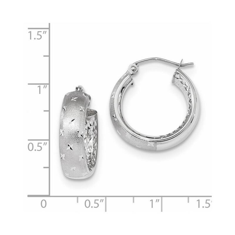 Curata 14k White Gold Satin and Diamond Cut In Out Hoop Earrings 20.83x5.75mm