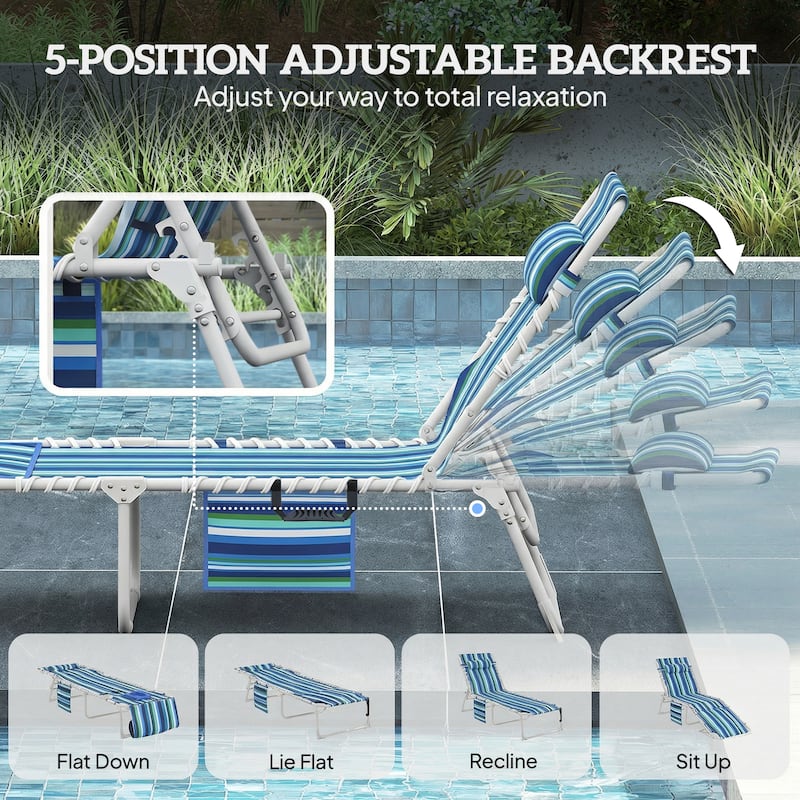 Outsunny Tanning Chair with Face Hole, Side Table, 5-Position Reclining Folding Chaise Lounge Chair