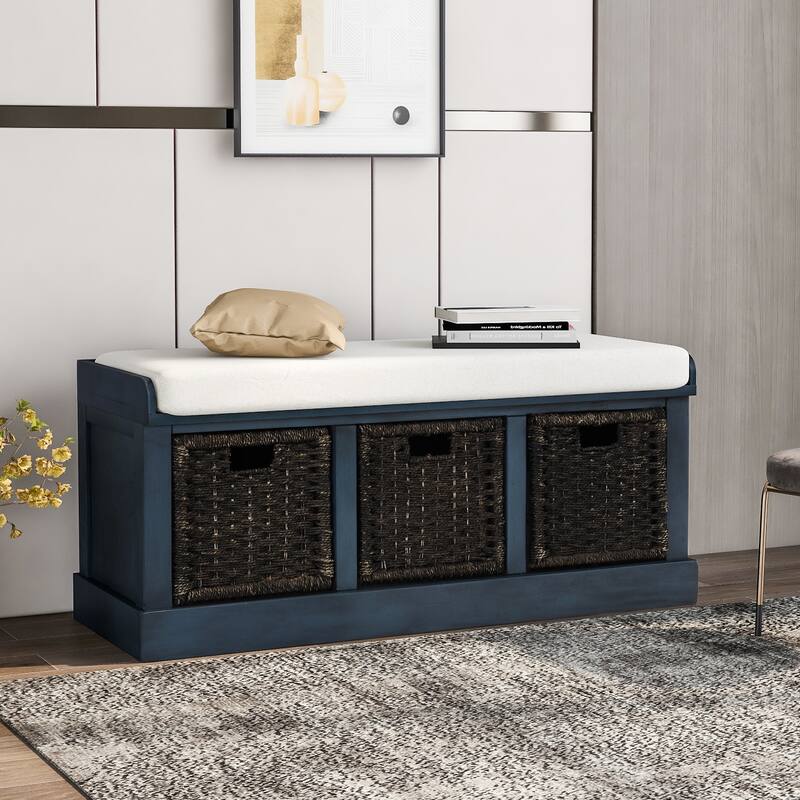 rustic storage bench rattan basket entryway bench storage bench ...