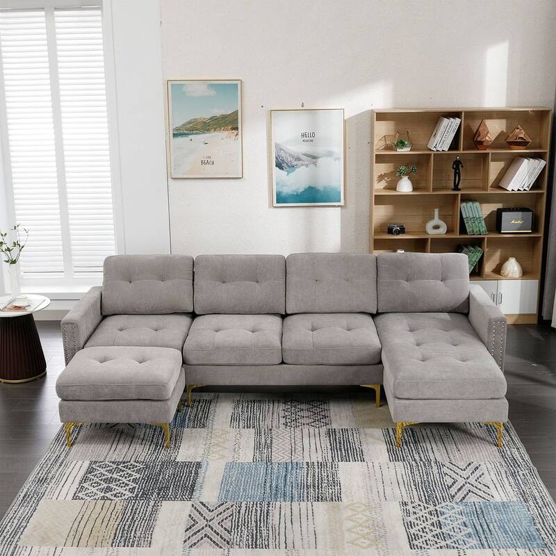 L-Shape Convertible Sectional Sofa Couch, Living Room Sectional with Movable Ottoman for Living Room, Apartment, Office