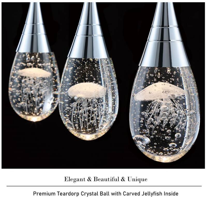 3-Light Modern Dimmable Bubble Jellyfish Crystal Pendant Light for Kitchen Island - Rectangle