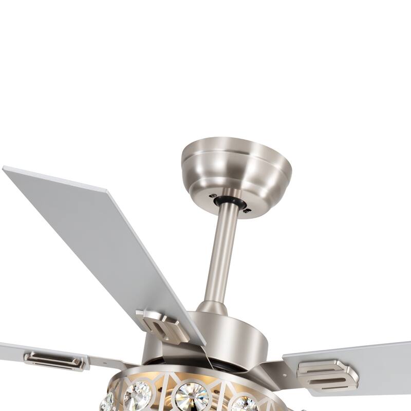 48" Wood 5-Blade Crystal Fandelier Ceiling Fan with Remote and Light