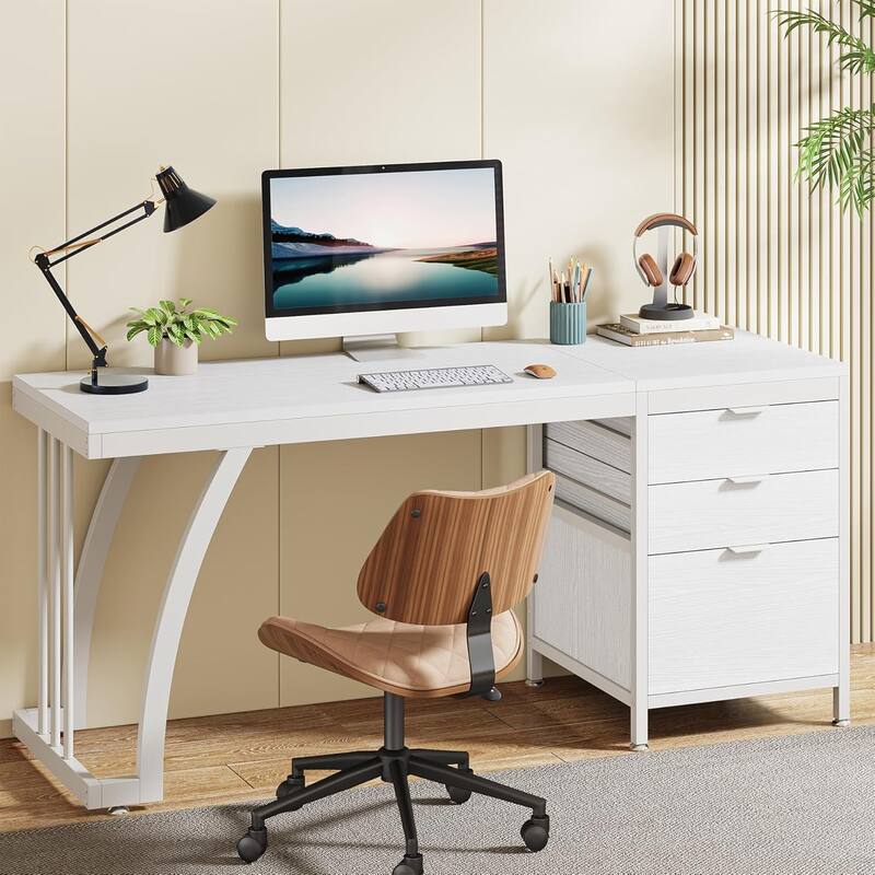 Computer Desk with 3 Drawers, 59" PC Desk Study Writing Table Workstation, Reversible File Storage for Home Office