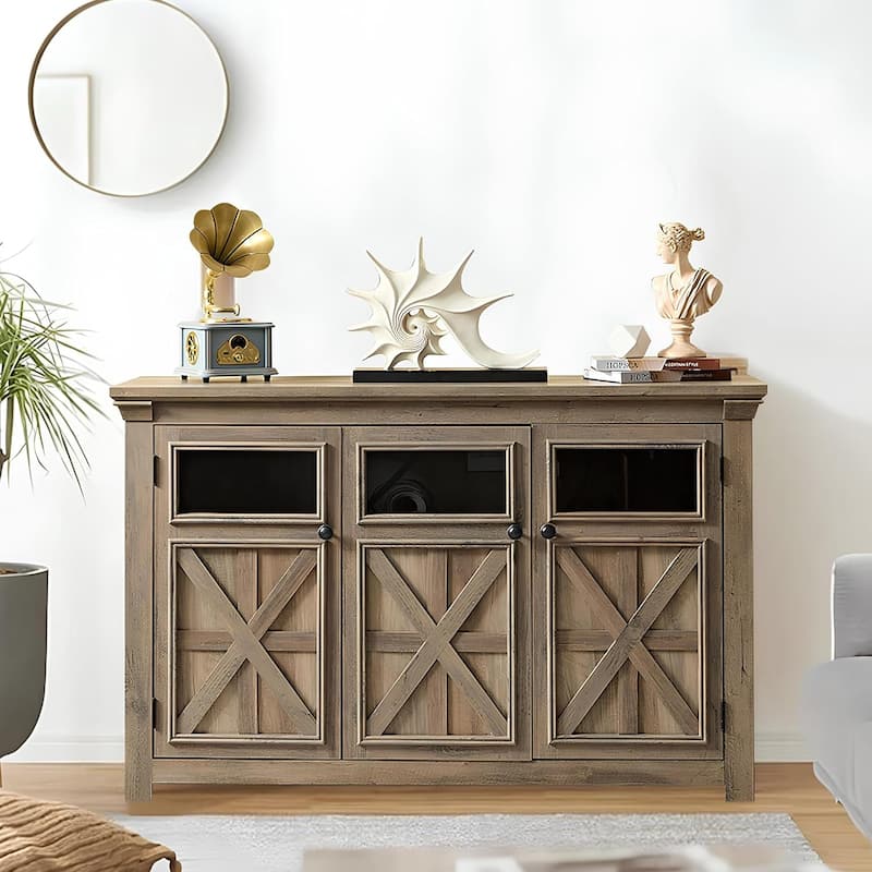 Roomfitters 3 Doors Cabinet Large Buffet Sideboard Cabinet, Bar Wine Cabinet, Buffet Cabinet Table Coffee Bar Wine Bar - Gray Wash