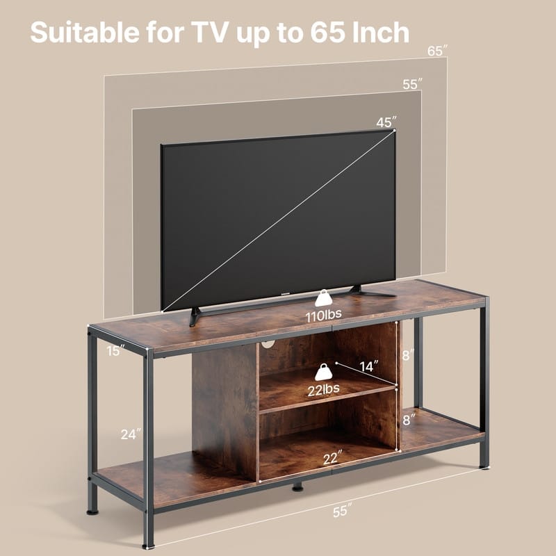 Classic Wood 55 in. TV Stand with Open Shelving for 65 in. TV 3 Tier Game & Entertainment Center TV Stand