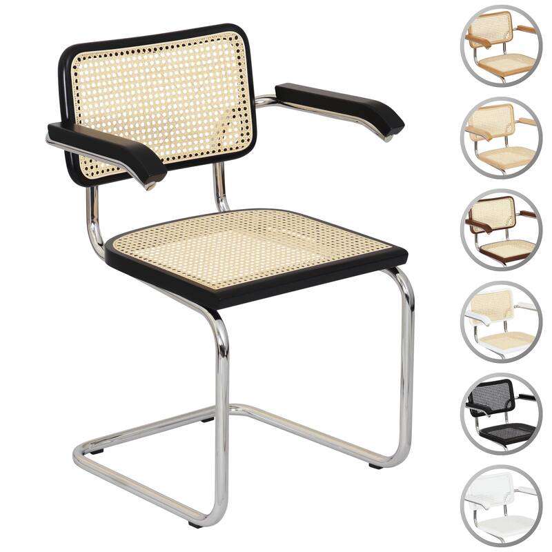 Breuer Chair Company Marcel Breuer Cesca Cane Cantilever Armchair Arm Chair w/ Chrome Steel Frame (Various Wood & Cane Colors)