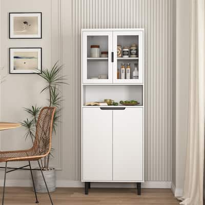 Tall Storage Bookcase w/Glass Display Door,Tall Kitchen Pantry Cabinet