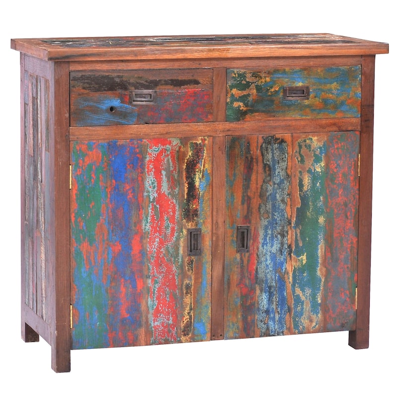 Marina Del Rey Recycled Teak Wood Linen Cabinet with 2 doors and 2 drawers