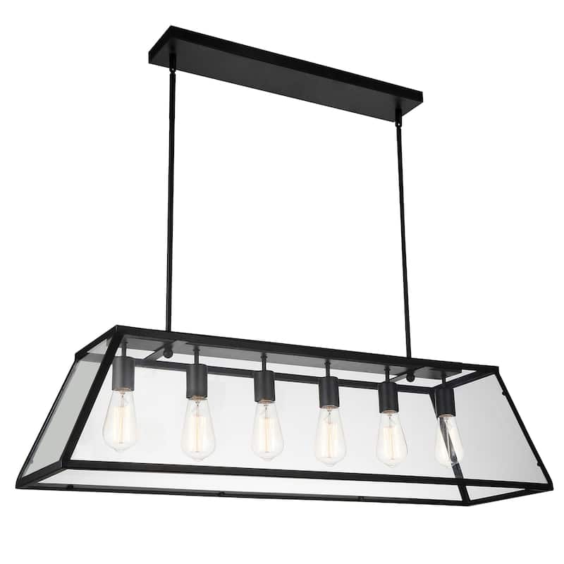 Alyson 6 Light Down Chandelier With Black Finish - Black