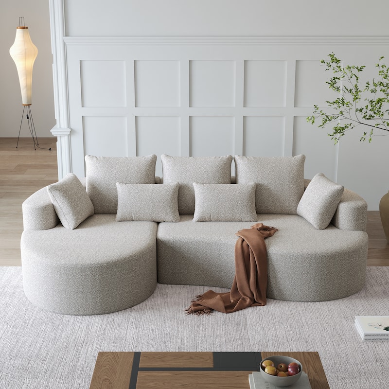 L-Shaped Curved Cloud Sectional Couch, Oversized Chenille Upholstered 4-Seater Sofa, Full Compressed Corner Sofa with 7 Pillows