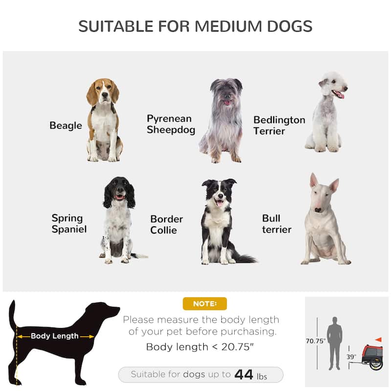 Aosom Dog Bike Trailer with Suspension System, Hitch for Medium Dogs, Pet Wagon & Dog Trailer for Bicycle with Storage Pocket