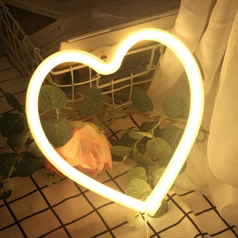 Heart Neon Signs for Wall Decor,USB or Battery Decor Light Warm White - Standard