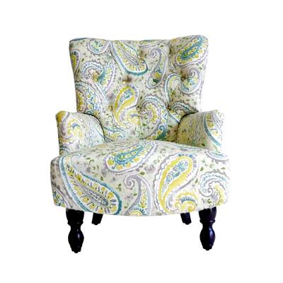 HomeRoots 28" Aqua Lemongrass And Brown Polyester Blend Paisley Arm Chair - 27.5