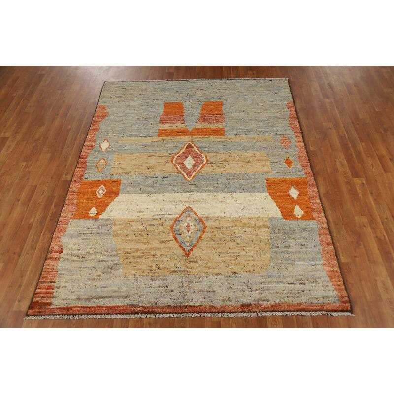 Tribal Moroccan Area Rug Handmade Multi-Color Wool Carpet - 6'0" x 7'9"