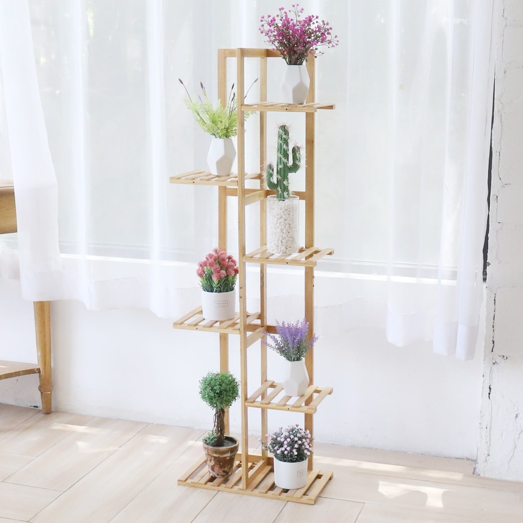 6 Tier Tall Bamboo Corner Plant Stand Flower Pot Rack Wooden