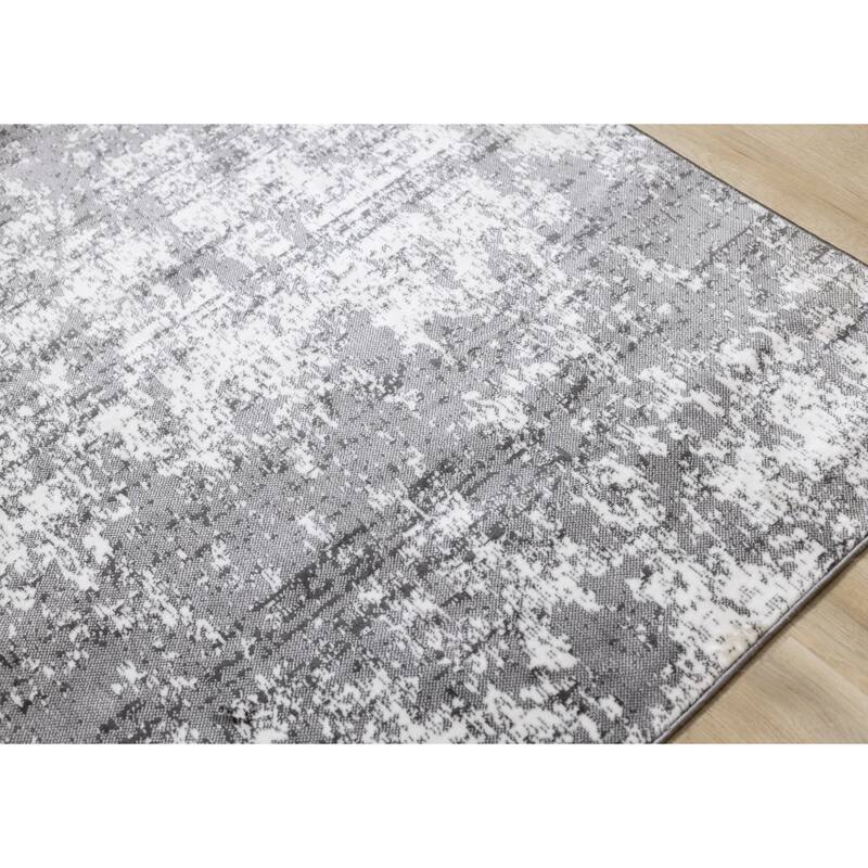 Washable Grey White Abstract Art Area Rug