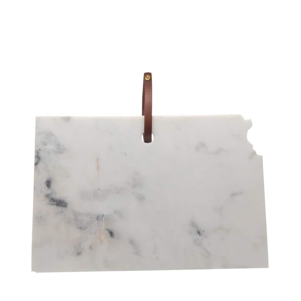 Lg Polished Marble "Kansas" Cutting Board w/Leather belt - A - White