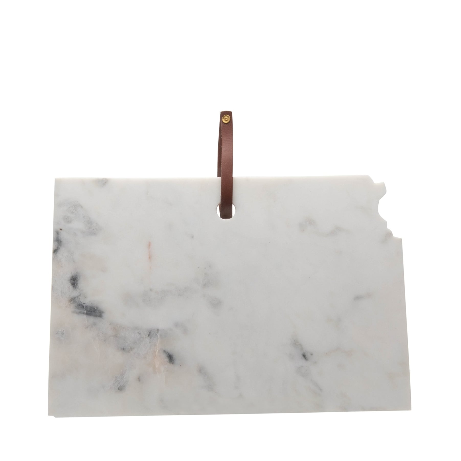 Lg Polished Marble "Kansas" Cutting Board w/Leather belt - A - White