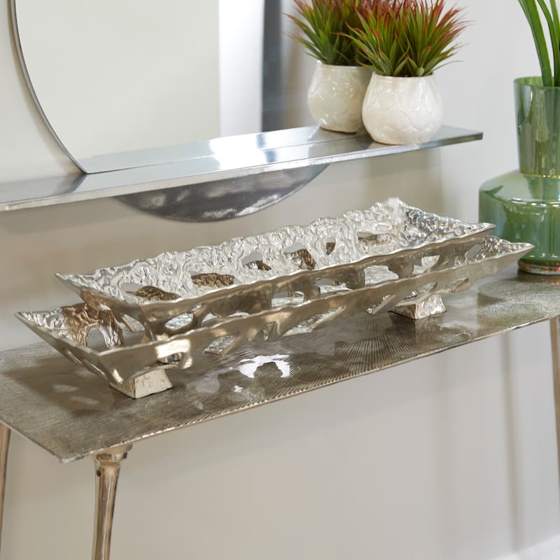 Stylish Aluminum Metal Tray (Set of 2) - Silver or Gold - Silver