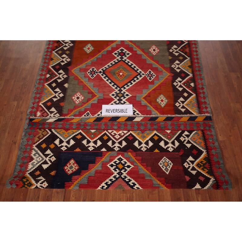 Reversible Kilim Qashqai Persian Vintage Rug Flatweave Wool Carpet - 4'11" X 8'3"