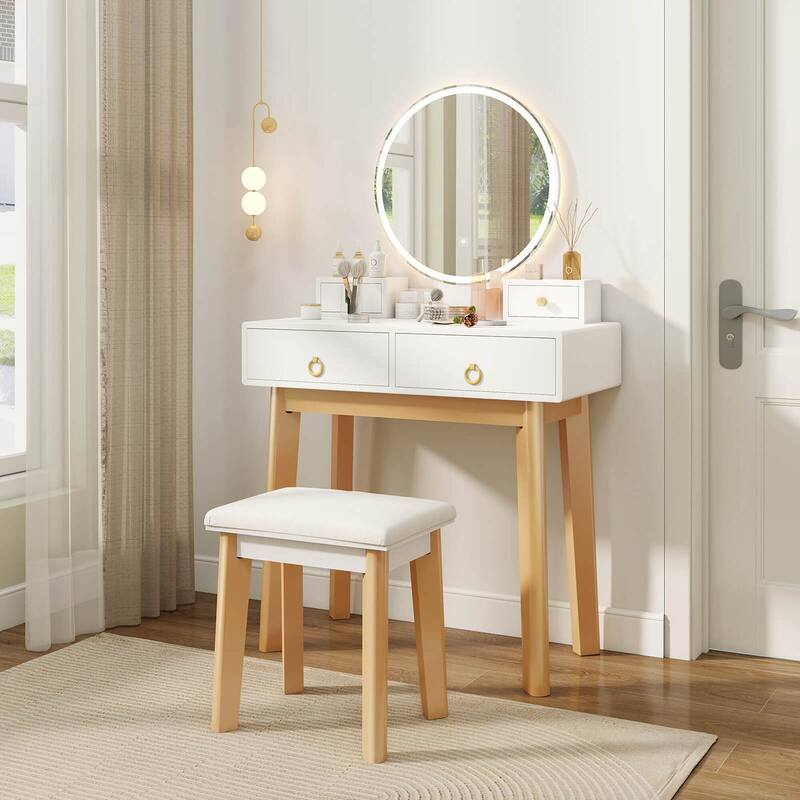 Costway Vanity Makeup Table Touch Screen 3 Lighting Modes Dressing - See Details - White