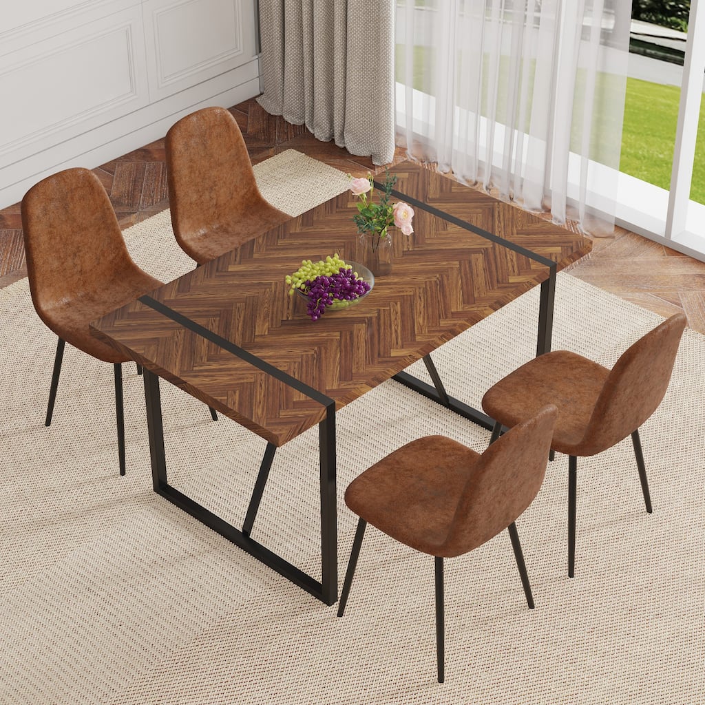 Kitchen Dining Table Set for 4 with 4 Dining Chairs, 5 Piece Modern Wood Table and Chairs Set for Kitchen, Living Room