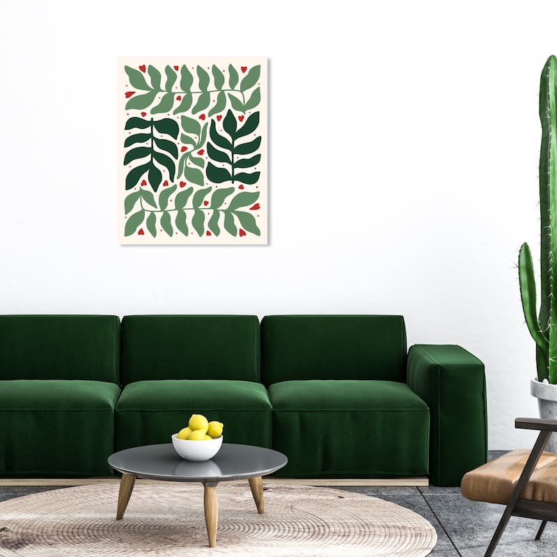 Wynwood Studio Canvas Holiday and Seasonal Leaf Vines with Red Fruits Green Modern & Contemporary Wall Art Canvas Print - 30 x 36