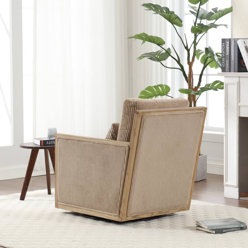 Modern 26.77" Upholstered 360° Swivel Barrel Chair with Sturdy Hardwood Frame for Living Room