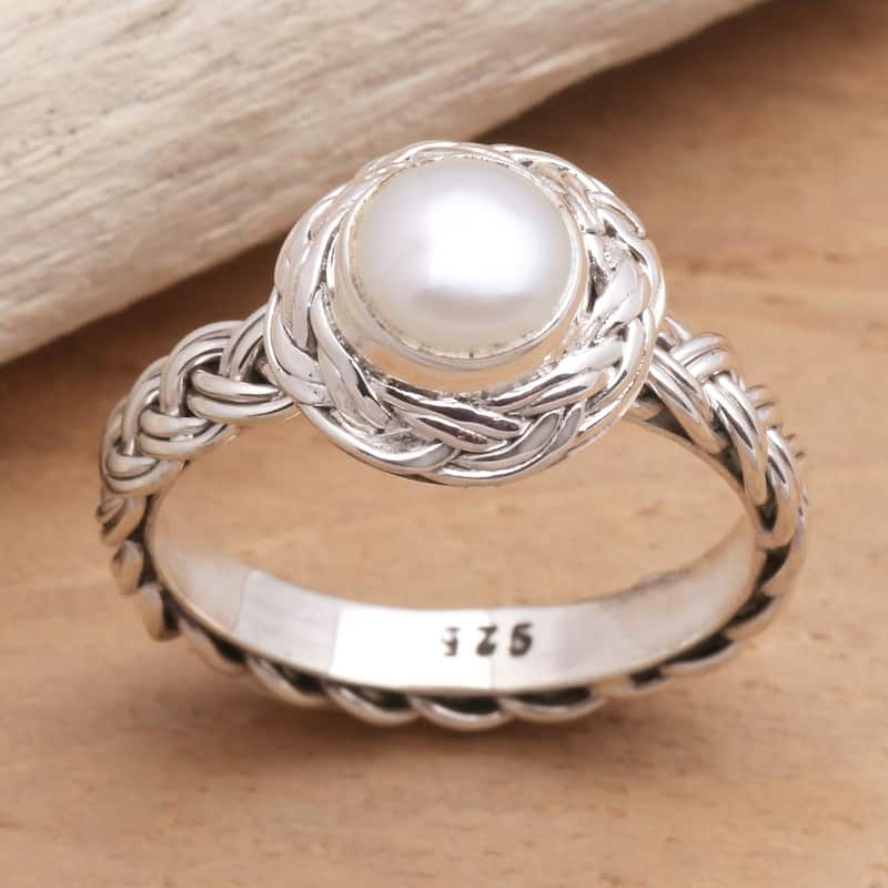 Novica Handmade Soul Of Amlapura Cultured Pearl Cocktail Ring