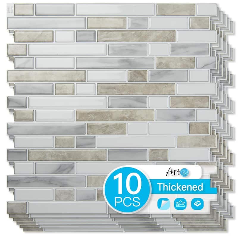 Art3d 10pcs Peel and Stick Backsplash Thickened Tiles, 12''x12'', Cover 10 Sq.Ft. - 11.8"x11.8" - Beige