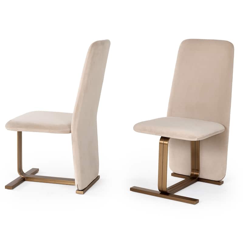 Modrest Tasha Modern Light Beige Grey Velvet & Brushed Brass Dining Chair (Set of 2)