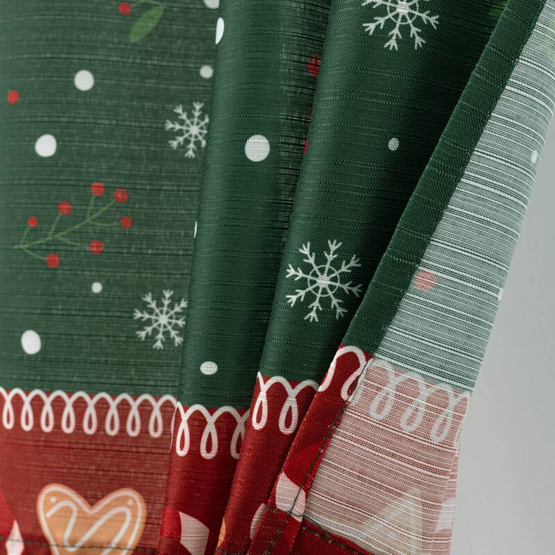 Gingerbread Christmas Holiday Kitchen Curtain green