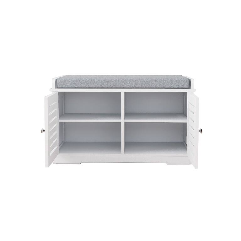Anmytek Entryway Storage Bench with Cushion Shoe Organizer Seat for Small Spaces Modern White