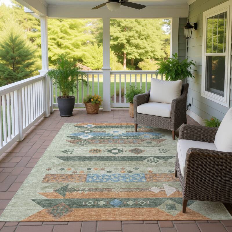 Machine Washable Indoor/ Outdoor Global Tuca Chantille Rug - Sage - 10' x 14'
