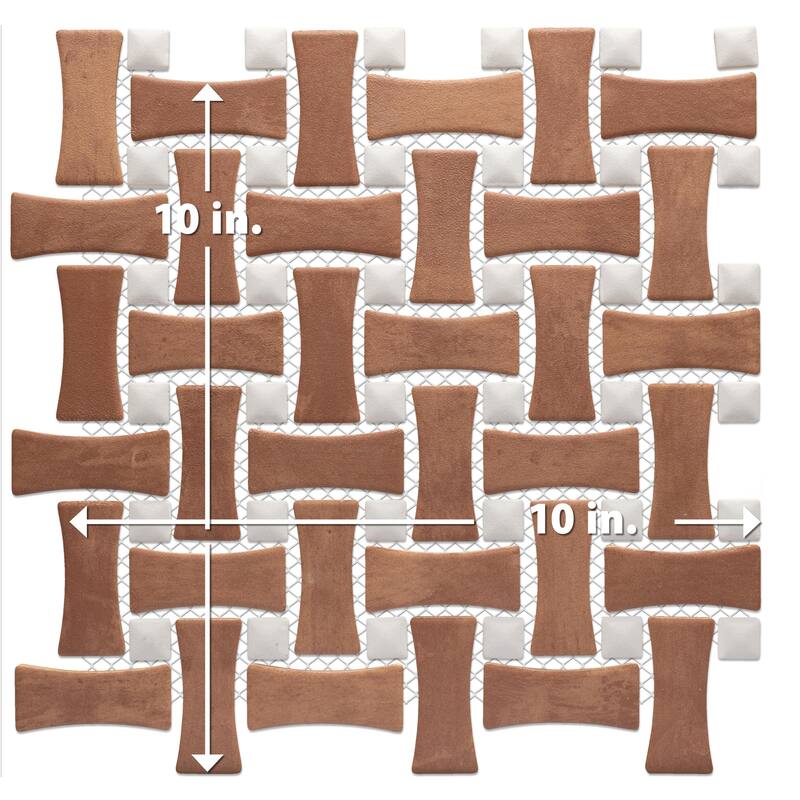 Merola Tile Sentier des Cotto Dog Bone Bsktwv with White Dot 10" x 10" Porcelain Mosaic Floor and Wall Tile