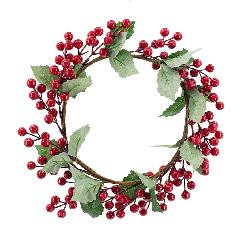 Anmytek Set of 3 13" Festive Red Berry & Holly Leaf Christmas Wreaths - Holiday Decor Accents