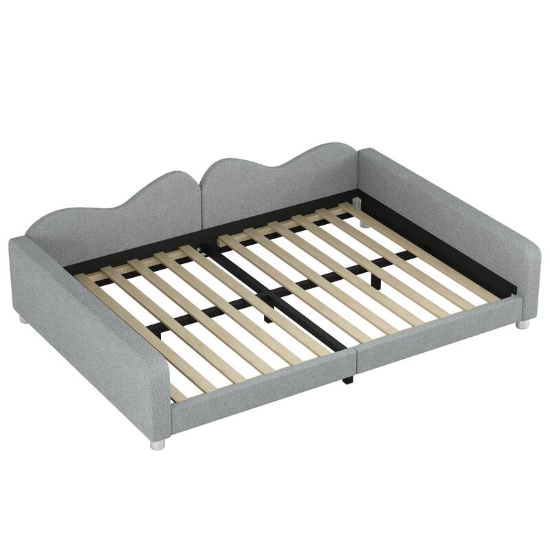 Full Size Sherpa Fabric Upholstered Daybed with Cloud-Shaped Backrest for Bedroom