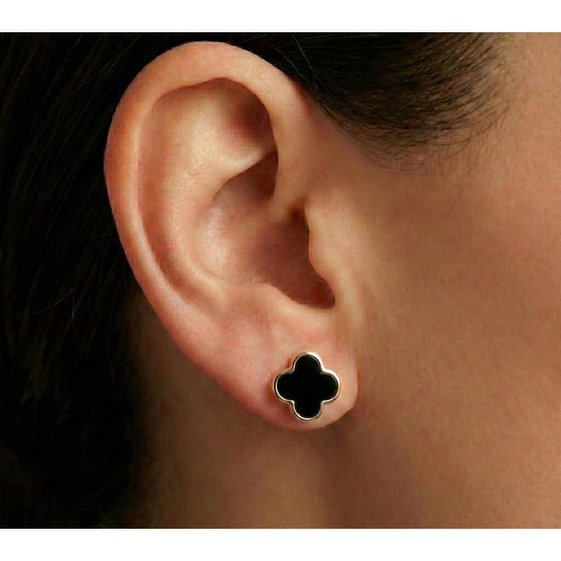 Italian Gold 14K Yellow Gold Medium Clover Stud Earrings - Made in Italy - Clover Size 10mm