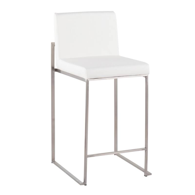 Silver Orchid Forrest High Back Counter Stool - Set of 2 - White Faux Leather & Stainless Steel