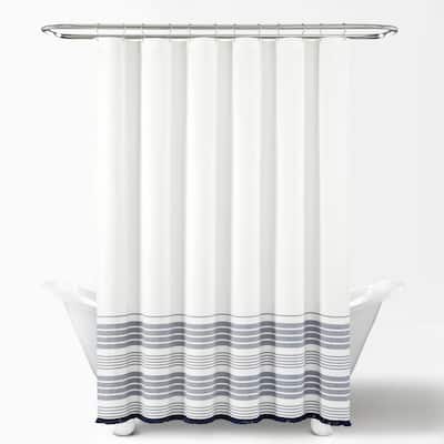 Lush Decor Nantucket Yarn Dyed Cotton Tassel Fringe Shower Curtain