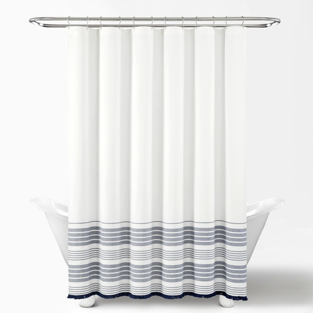 Lush Decor Nantucket Yarn Dyed Cotton Tassel Fringe Shower Curtain
